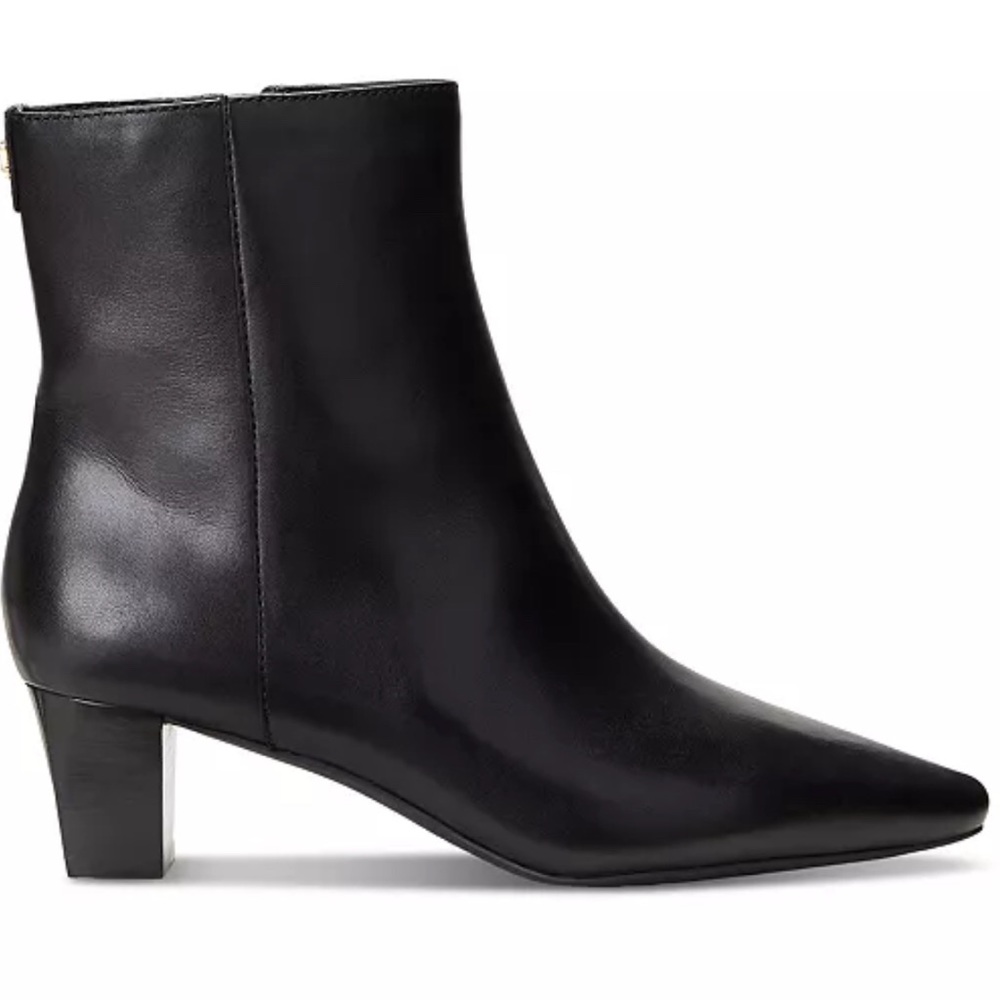 Lauren Ralph Lauren Willa Square Toe Booties Black Burnished Calf Leather 9.5